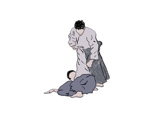Obraz premium aikido every day, sport men`s on white