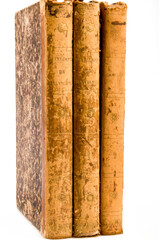 antique old books standing, isolated