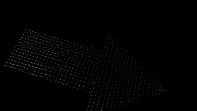 Businessmen lead by a businesswoman forming arrow shape, hd, against black