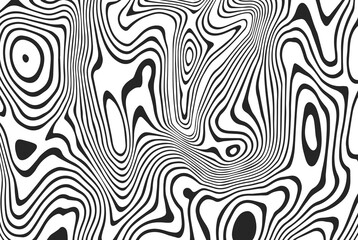 Black and white abstract striped background. Optical illusion. Smooth and wavy lines