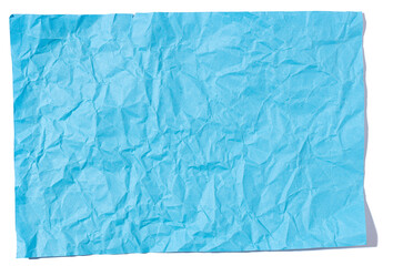 Blank Blue crumpled paper sheet isolated on white. Template Mock up