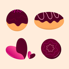 Chocolate bread, heart shaped chocolate, and cookie. Good for bakery industry.