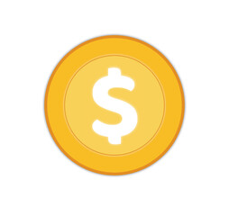 Coins dollar gold sign on the white background. Golden dollar coin icon.