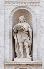 Fototapeta na wymiar San Luigi dei Francesi Church Facade Detail with Statue of Saint Louis in Rome, Italy