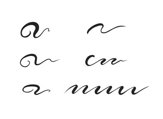 Curly swishes, swashes, swoops hand drawn collection. Calligraphy swirl. Highlight text elements. Vector illustration set.