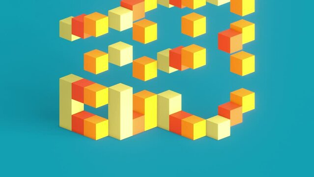 Numbers 2023 made of cubes in retro colors. Greeting card retro design. Happy New Year 2023 Background. 3D animation, isometric style.