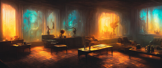 Artistic concept painting of a beautiful hotel room interior, background illustration.