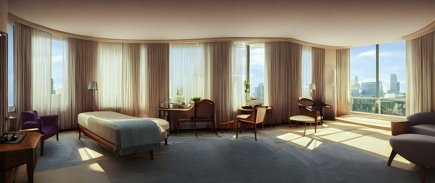 Artistic concept painting of a beautiful hotel room interior, background illustration.