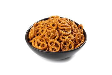 Pretzel Cookies Isolated, Small Salted Pretzels, Crispy German Brezel Snack