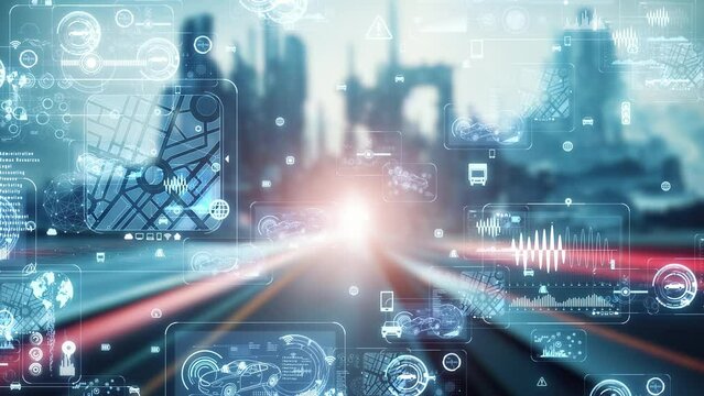Futuristic city and Digital technology concept. System engineering.