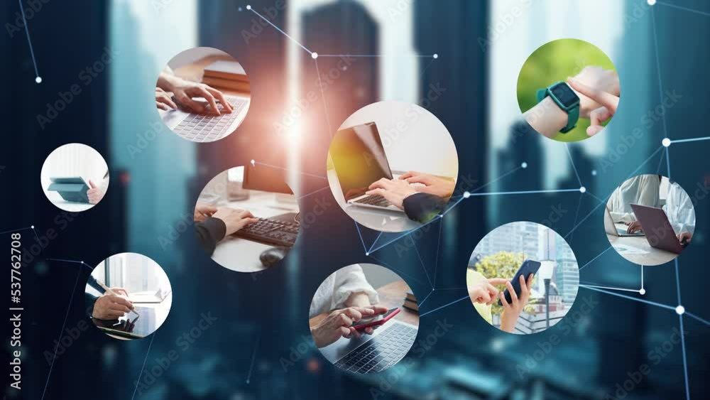 Aufkleber People using various mobile devices and communication network concept.