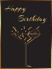 Happy birthday. Card. Congratulations. Gold. High quality vector illustration.