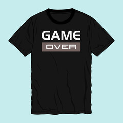 Game over Typography t-shirt Chest print design Ready to print on demand. Modern, lettering t shirt vector illustration isolated on black template view.
