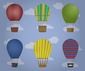 Balloons set. Flying balloon in the sky. Vector