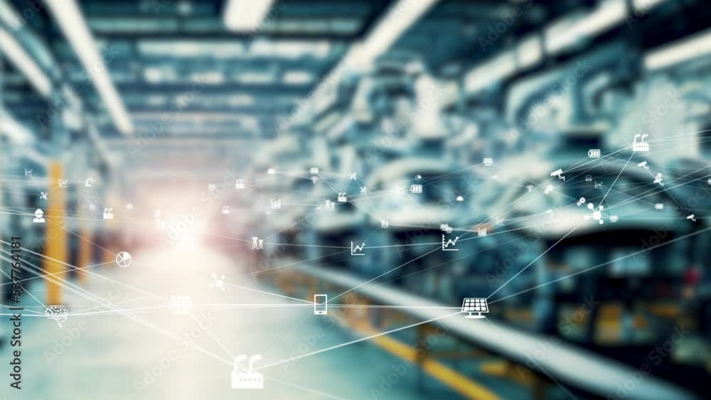 Aufkleber futuristic industrial factory and communication network concept. factory automation.