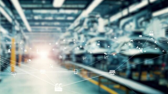 Futuristic industrial factory and communication network concept. Factory automation.