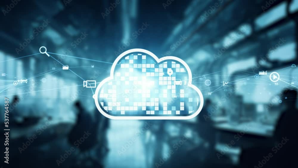 Poster Group of people working in futuristic industrial factory and cloud computing concept. Factory automation.