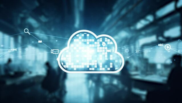Group of people working in futuristic industrial factory and cloud computing concept. Factory automation.