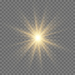 Gold or white glowing light burst explosion transparent.