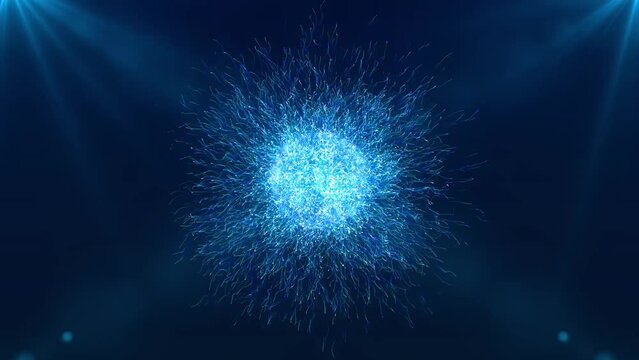 Data visualization. Abstract 3d futuristic sphere. Particles and Energy flowing. Futuristic digital background. 3d rendering. 4k animation.