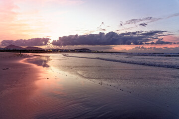 Fototapeta na wymiar Sunset in Famara Beach - Lanzarote - Canary Islands