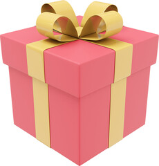 Realistic red gift box with ribbon. 3D rendering. PNG Icon on transparent background.