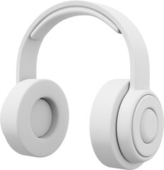 Wireless headphones side view. White PNG icon on a transparent background. 3D rendering.