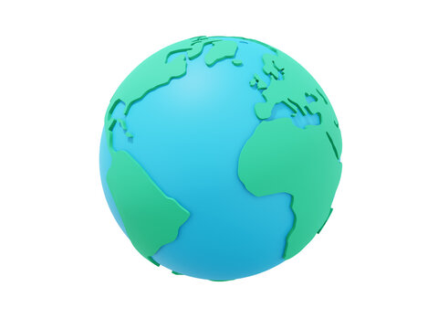 Globe Earth. Minimalist cartoon. Colorful icon on white background. 3D rendering.