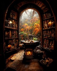 Autumn cozy cottage - obrazy, fototapety, plakaty