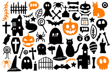 Halloween elements collection doodle illustration vector. 
