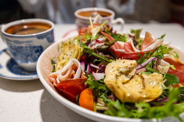 Salad with parma ham and vegetable