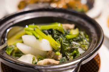 Asian cuisine Chinese style Lettuce with chicken soup bowl