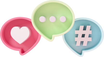 Chat bubble with like and hashtag