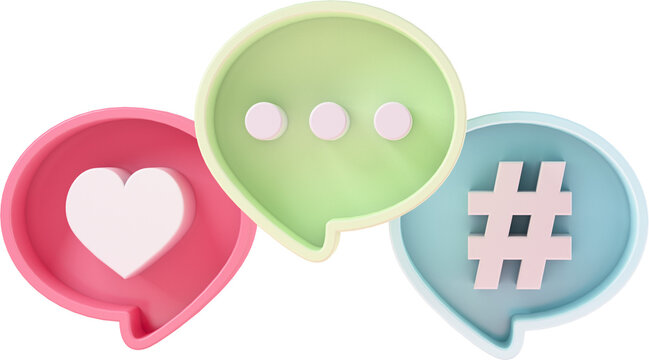 Chat bubble with like and hashtag