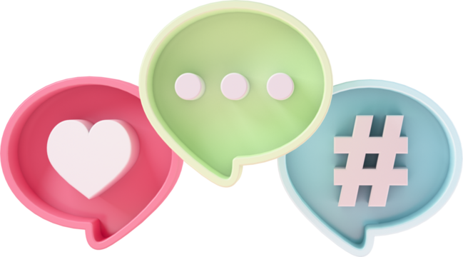 Chat bubble with like and hashtag