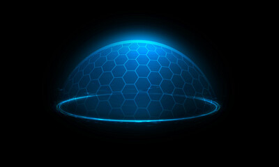Protective circle effect. Futuristic technology with digital hexagon 