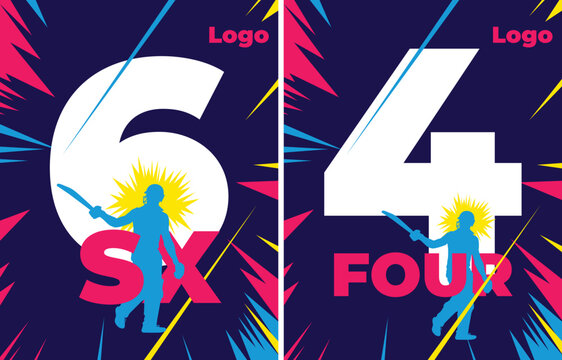 4 four and 6 Sixer Illustration for cricket Match. vector