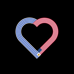 friendship concept. heart ribbon icon of uruguayan and american flags. vector illustration isolated on black background