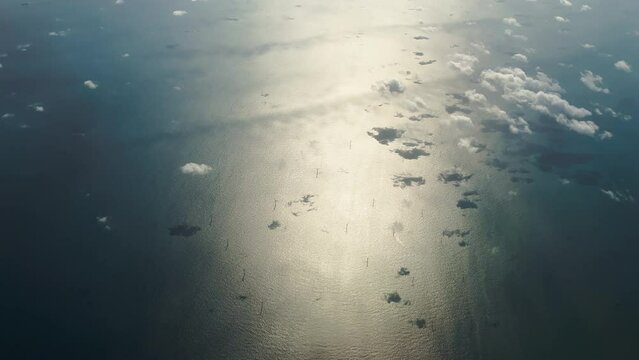 Aerial view of wind turbines in the North Sea.