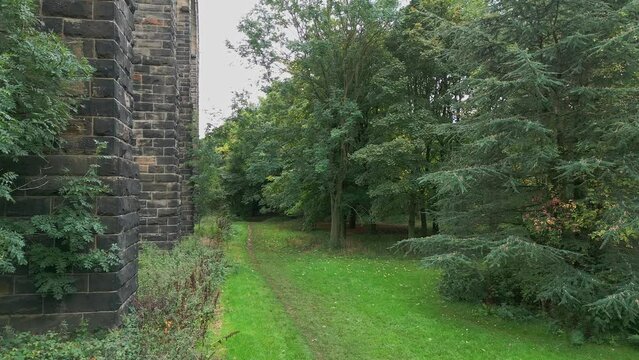 Drone footage at the foot of Penistone Viaduct near Barnsley, South Yorkshire, UK