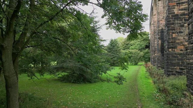 Drone footage of the base of Penistone Viaduct near Barnsley, South Yorkshire, UK