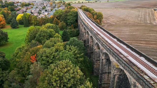 Drone footage of the impressive Penistone Viaduct viewed from the east side. It is an important part of the Barnsley to Huddersfield railway