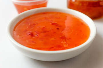 sweet chili sauce on white background