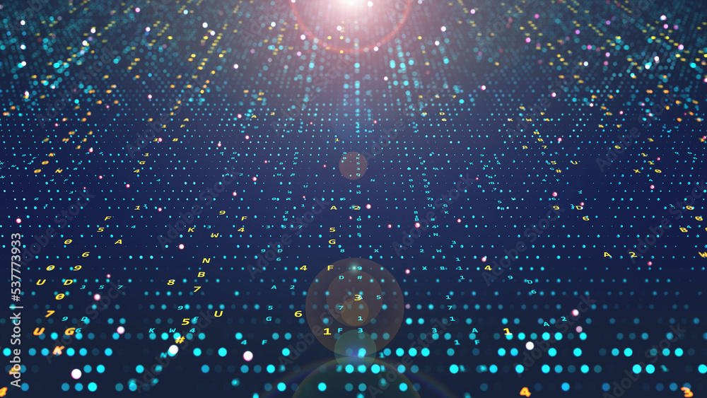 Poster Abstract code, data flow in the information field. 3D illustration of diode flashes on cyber background