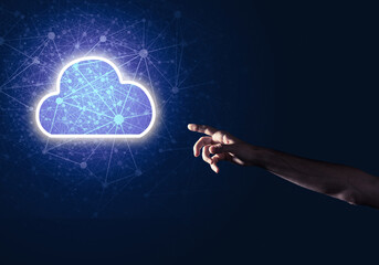 Digital cloud icon as symbol of wireless connection on dark background