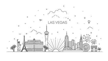 Las Vegas skyline, USA. Vector illustration, line art