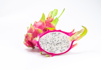 dragon fruit with half isolated on white background.
