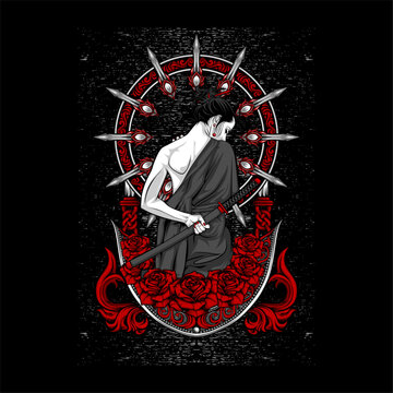 Samurai Girl Illustration For T Shirt Design