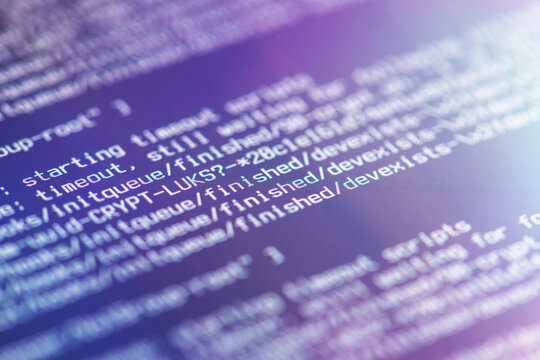 System Log on Black Screen Closeup, abstract background
