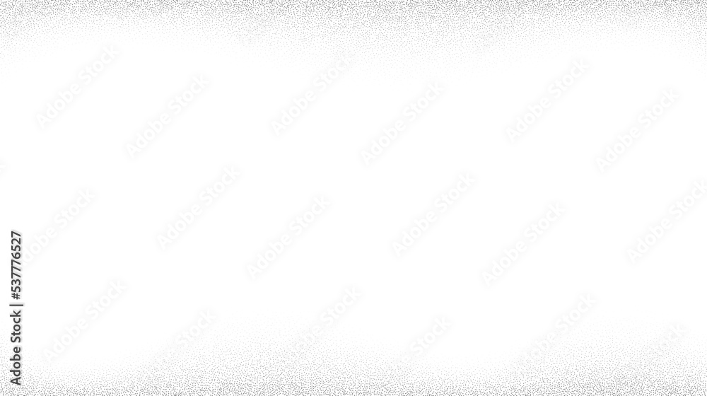 Poster Grain wave textured background. Black stipple dots wavy frame. Curve noise dot work gradient. Abstract grunge banner. Stochastic wallpaper